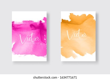 Set of bright colorful vector gold coral watercolor background. Abstract illustration