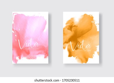 Set of bright colorful vector gold coral watercolor background. Abstract illustration