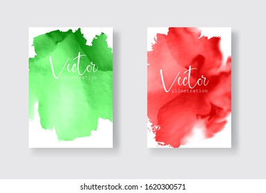 Set of bright colorful vector green red watercolor background. Abstract illustration