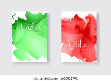 Set of bright colorful vector green red watercolor background. Abstract illustration