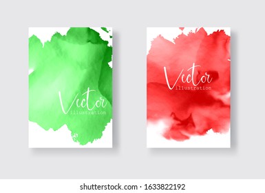 Set of bright colorful vector green red watercolor background. Abstract illustration