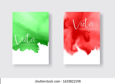 Set of bright colorful vector green red watercolor background. Abstract illustration