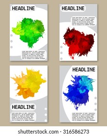 Set of bright colorful vector poster templates with watercolor backgrounds