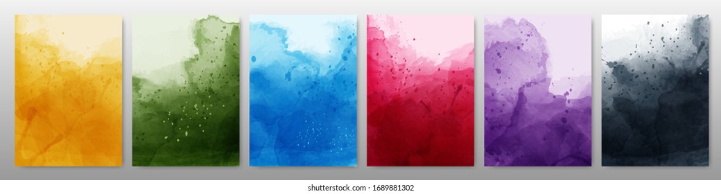 Set of bright colorful watercolor background. Template used as being an element in the decorative design of banner, cover, card and brochure.