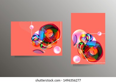 Set of bright colors conceptual banner white futuristic art abstract background modern