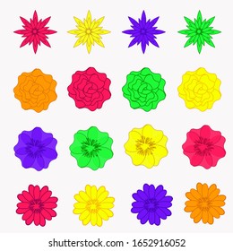 Set of bright colors, icons in silhouette, isolated on white. Cute retro design in bright colors for stickers, labels, gift packaging, postcards.