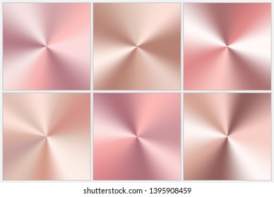 A set of bright conical gradients with rose gold texture. Vector illustration