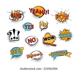 Set of bright cool and dynamic comic speech bubbles for different emotions and sound effects. EPS10 vector image. svg