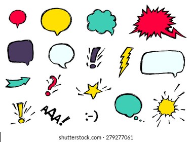 Set of bright cool and dynamic comic speech bubbles for different emotions and sound effects