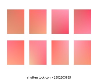 Set of bright coral and orange ui backgrounds. Trendy pink and red gradients for smartphone screen wallpaper, mobile apps design, banner decoration