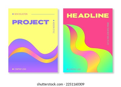 Set of bright cover templates with gradient abstract waves. For brochures, booklets, banners, business cards, social media and other projects. Just add your text.