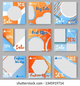 Set Bright Covers. Geometric Pattern, Shapes, Lines Bright Gradient Background. Design Collection for Business Placard, Poster, Flyer. Fashion, Advertising. Vector Illustration, Square Banner.