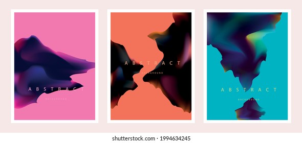 Set of bright covers with liquid shapes. Fluid abstract composition.