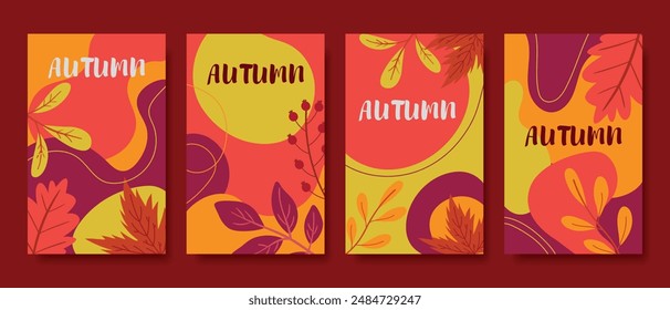 Set of bright creative autumn backgrounds. Autumn background. Backgrounds with autumn leaves for posters, covers, advertisements, certificates.