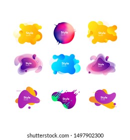 Set of bright creative graphic elements. Dynamical colored forms. Gradient banners with flowing liquid shapes. Template for design of logo, flyer or presentation. Vector illustration