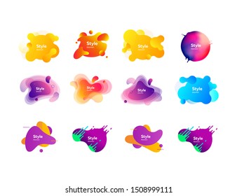 Set of bright creative graphic elements. Dynamical colored forms. Gradient banners with flowing liquid shapes. Template for design of logo, flyer or presentation. Vector illustration