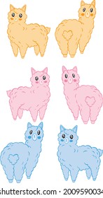 Set with bright cute alpacas, llamas