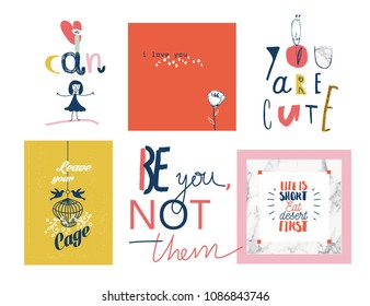 Set of bright cute posters and typography for everyone.