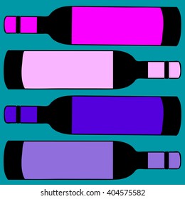 set of bright decorative bottles on a colored background