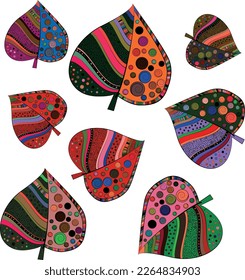 A set of bright decorative leaves. Vector file for designs.