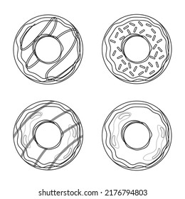 A set of bright donuts for coloring. Vector illustration.