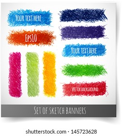 Set of bright doodle sketch banners ready for your text. Vector illustration. 