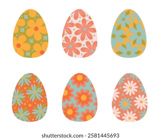 A set of bright Easter eggs with floral ornaments