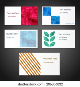 Set of bright eco business cards with place for your text. Texture of leaf on white background. Vector.