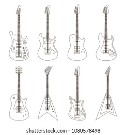 Set of bright electric guitars