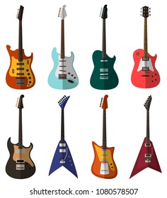 Set of bright electric guitars