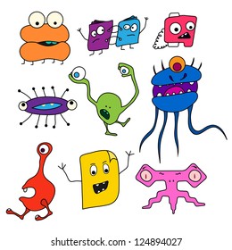 set of bright fantastic monsters microbes
