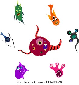 set of bright fantastic toilet monsters microbes
