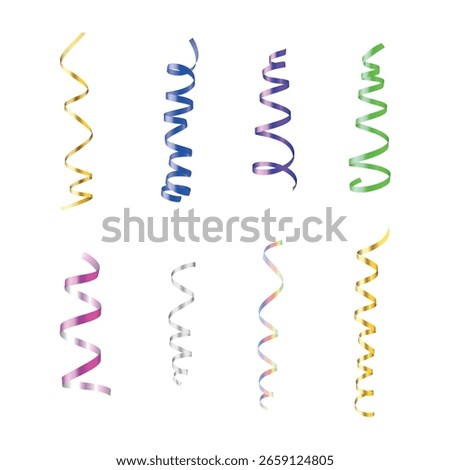 A set of bright festive streamers, suitable for creating a joyful atmosphere at parties and celebrations.