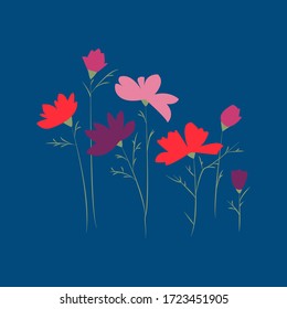 A set of bright field colors on a blue background in vector graphics. For Botanical illustrations, wrapping paper, textiles, pillows, postcards, posters, kitchen supplies, cases, and clothing prints