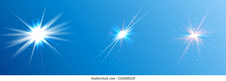 a set of bright flashes of moonlight in the blue sky sparkles with bright moonbeams rolling sparks of the sun