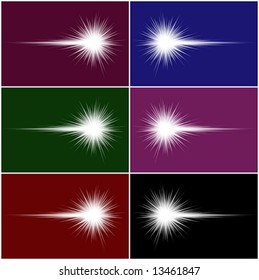 Set of bright flashes on 6 different backgrounds (Vector)