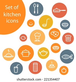 Set of bright flat simple kitchen icons