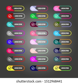A set of bright flat-style button templates for apps, websites and games