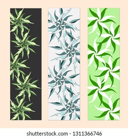 A set of bright floral bookmarks, multi-colored ribbons, flyers for layout, corporate identity and design inkle. Flat style vector illustration.