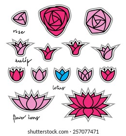 Set of bright flower stickers