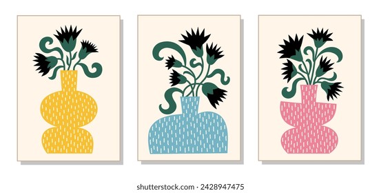 Set of bright flowers. Stickers, bright advertising, posters. Colorful illustrations of flowers for covers, interior paintings. Vector illustration.