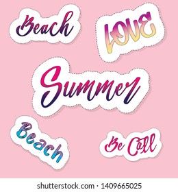 Set of bright, fun, trendy modern, summer stickers, vector. suitable for use on laptops, walls, glasses, notebooks, etc.