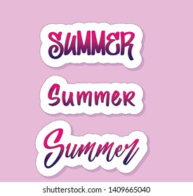 Set of bright, fun, trendy modern, summer stickers, vector. suitable for use on laptops, walls, glasses, notebooks, etc.