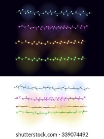 Set of bright garlands of different colors. Vector, isolated. New Year's design. Christmas bulb.