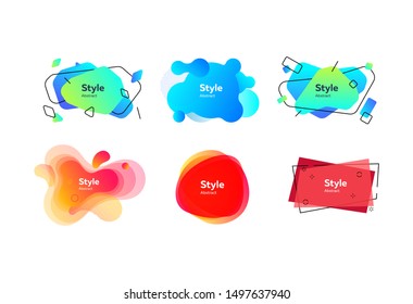 Set of bright geometric liquid shapes. Abstract background. Dynamic effect. Futuristic technology style