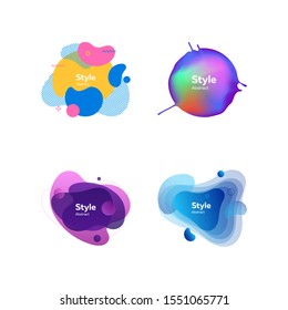Set of bright geometric liquid shapes. Abstract background. Dynamic effect. Futuristic technology style