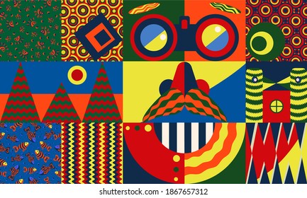 a set of bright geometric patterns