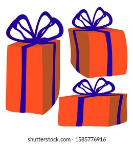 set of bright gift box with bow