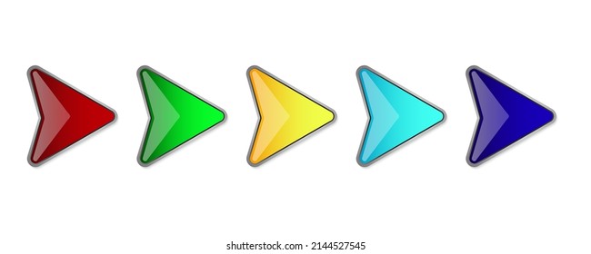 Set of bright glossy arrows. Colored arrows isolated. Glossy arrow buttons. Vector illustration