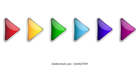 Set of bright glossy arrows. Colored arrows isolated. Glossy arrow buttons. Vector illustration